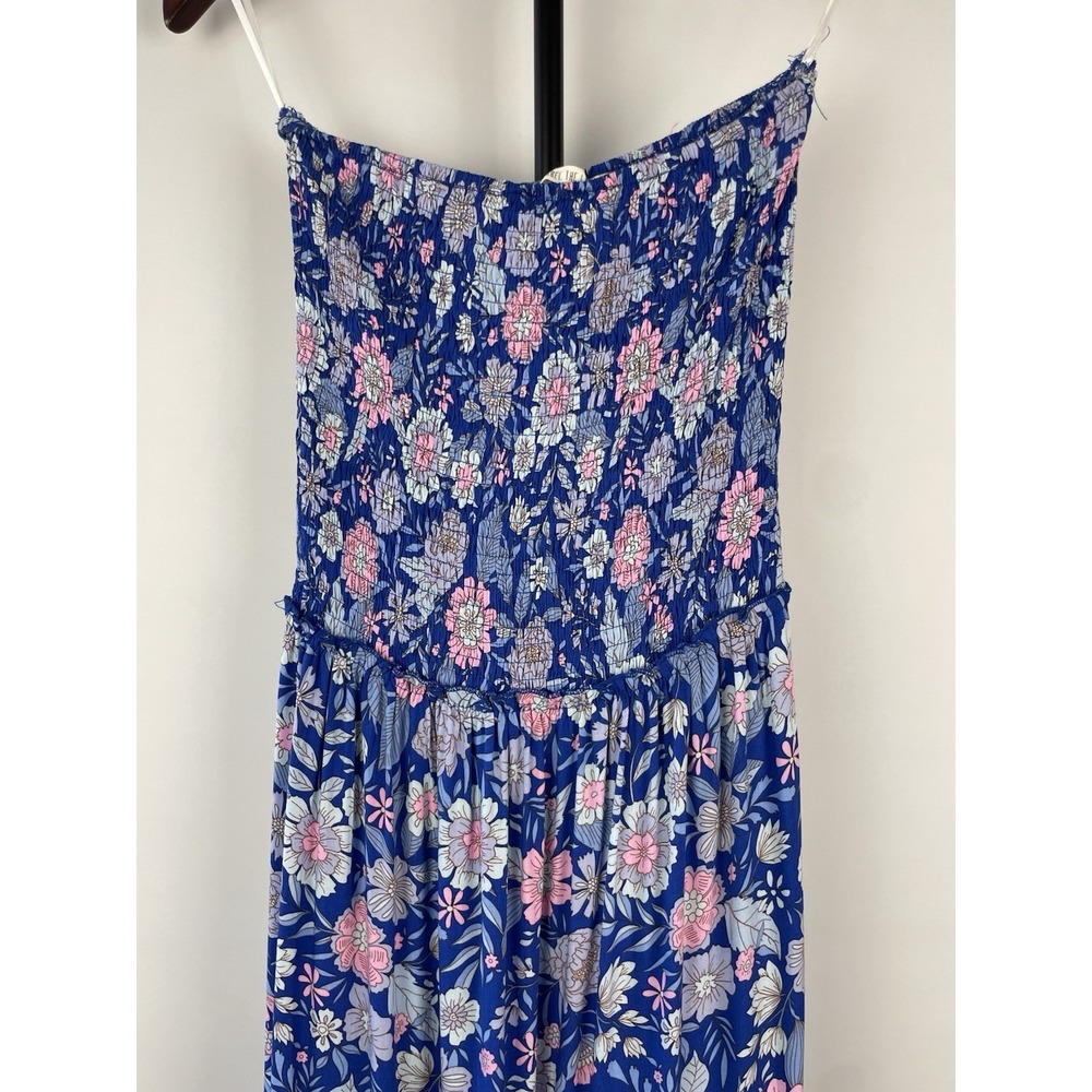Abel The Label Womens Strapless Maxi Dress Sz S Blue Pink Floral Smocked Boho - Picture 2 of 8